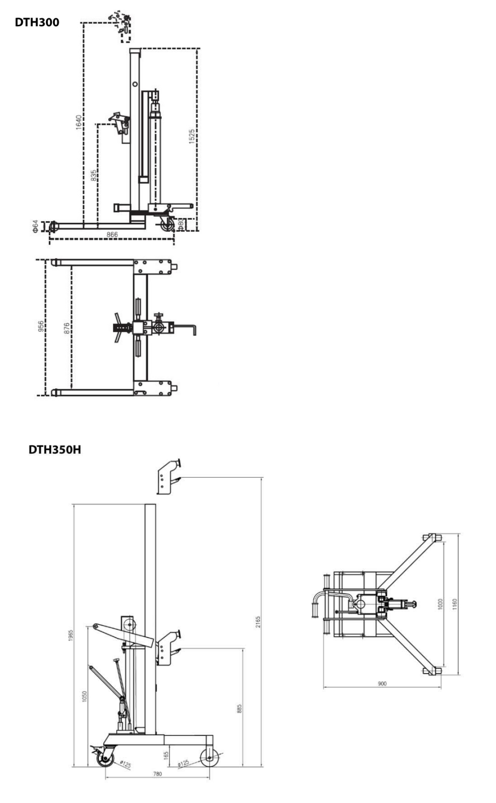 dth300-350 dimensions